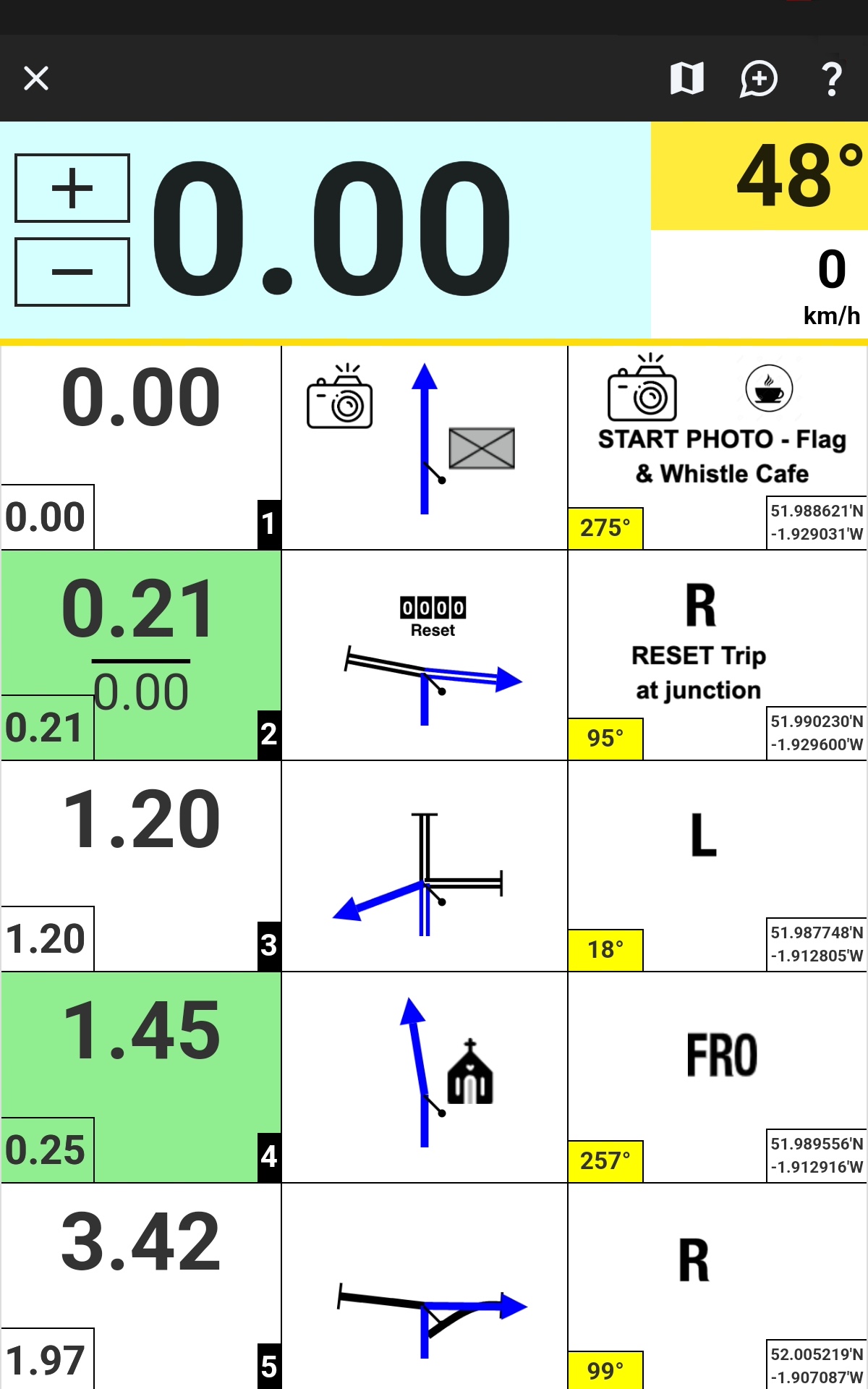 TRBP Navigator showing digital roadbook navigation
